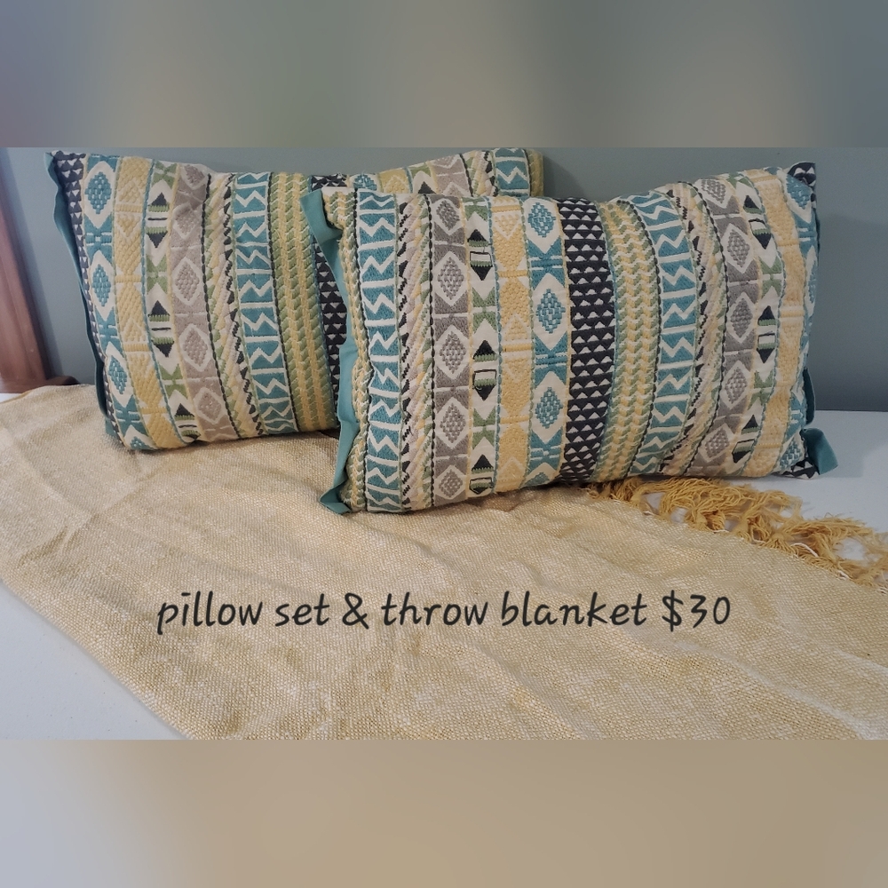 Throw pillow x2 and blanket set